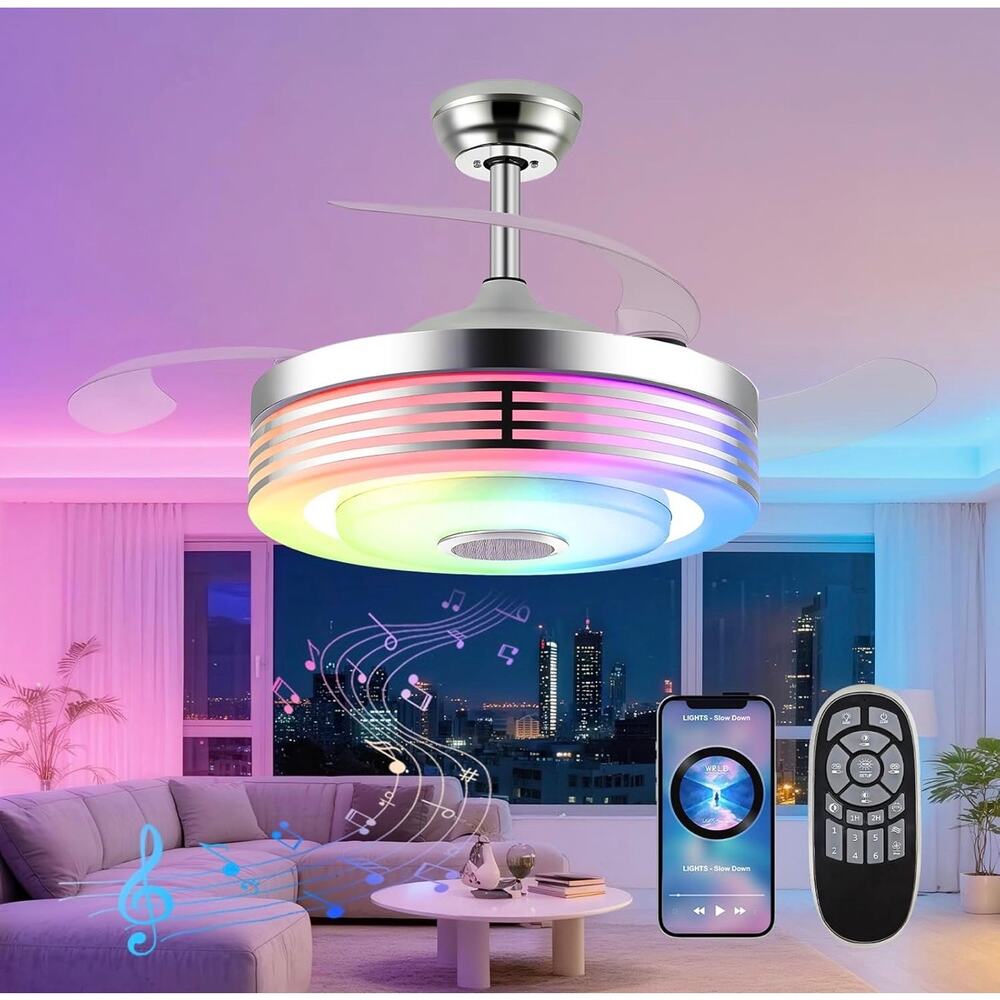 42" Modern RGB Ceiling Fan with Lights and Bluetooth Music Speaker